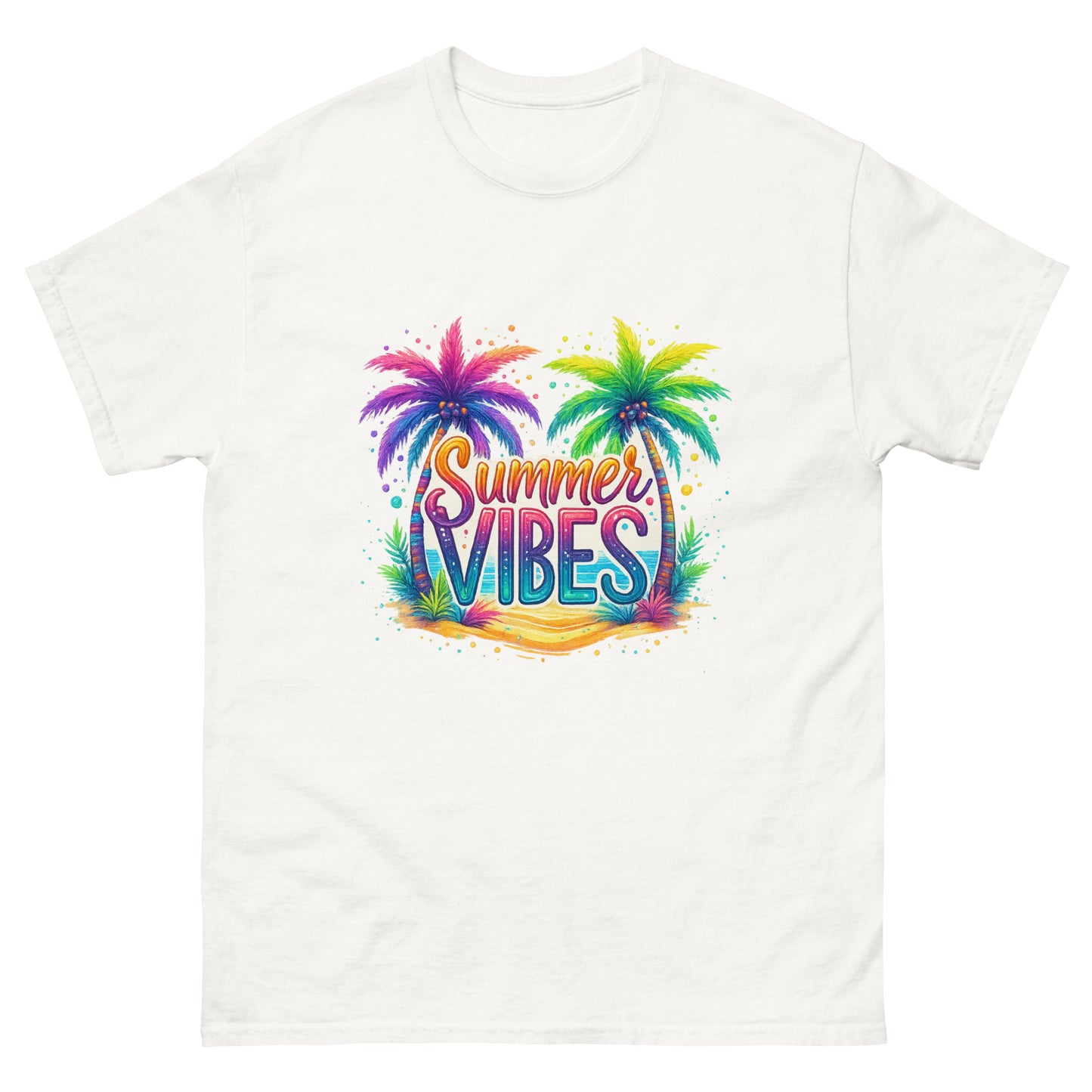 Unisex "Summer Vibes" T-Shirt – Retro Palm Tree Graphic Tee, 100% Cotton Summer Shirt