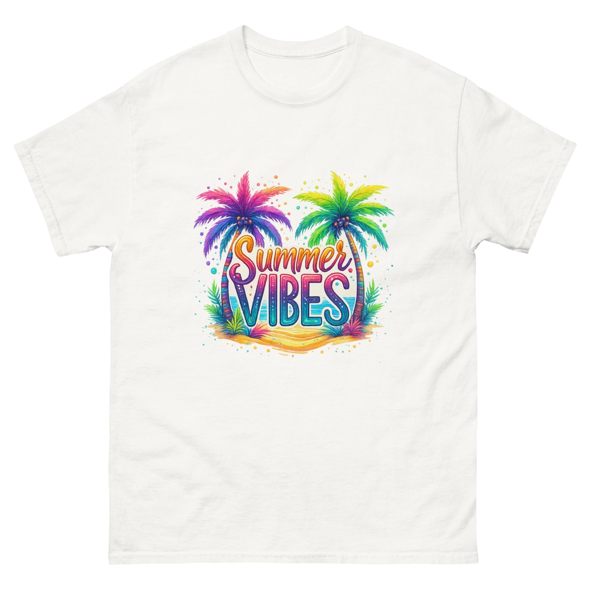 Unisex "Summer Vibes" T-Shirt – Retro Palm Tree Graphic Tee, 100% Cotton Summer Shirt