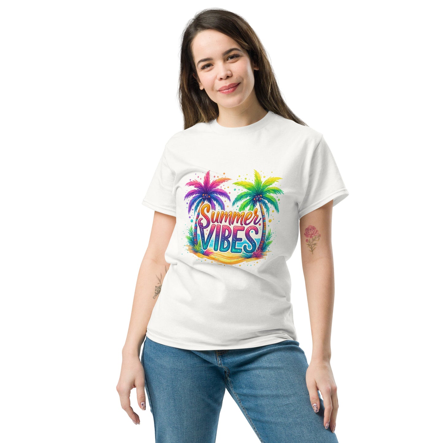 Unisex "Summer Vibes" T-Shirt – Retro Palm Tree Graphic Tee, 100% Cotton Summer Shirt