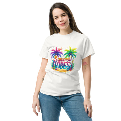 Unisex "Summer Vibes" T-Shirt – Retro Palm Tree Graphic Tee, 100% Cotton Summer Shirt